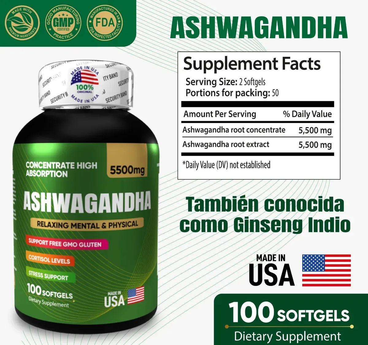 Ashwagandha 100 capsulas (2 meses) - Dile adiós a la ansiedad sin tratamientos químicos